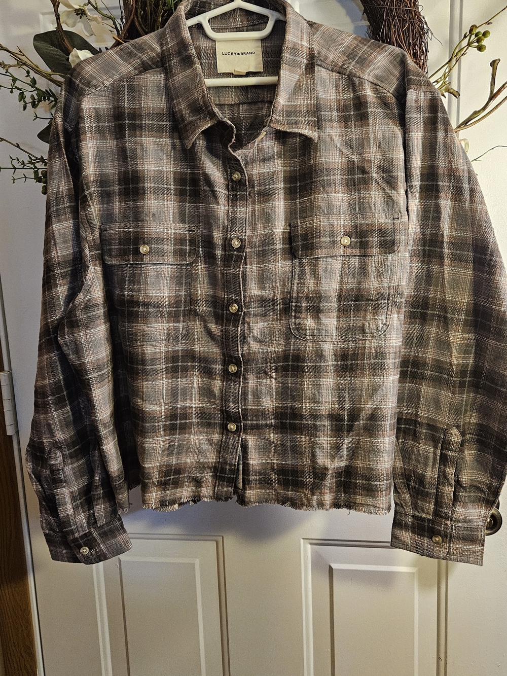 Lucky Brand Brown and Cream Plaid Button-Front Shirt